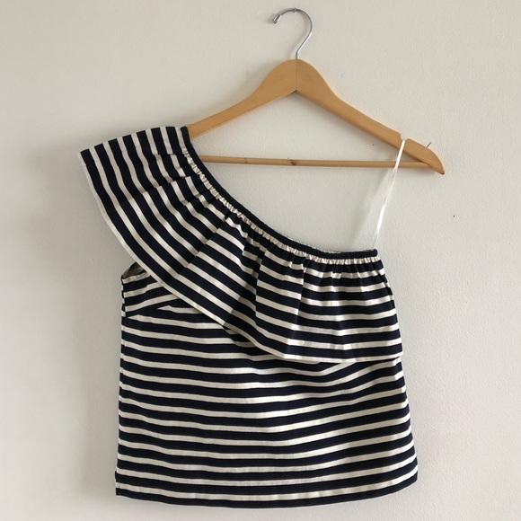 J.Crew Striped One Shoulder Ruffle Top - Picture 2 of 8